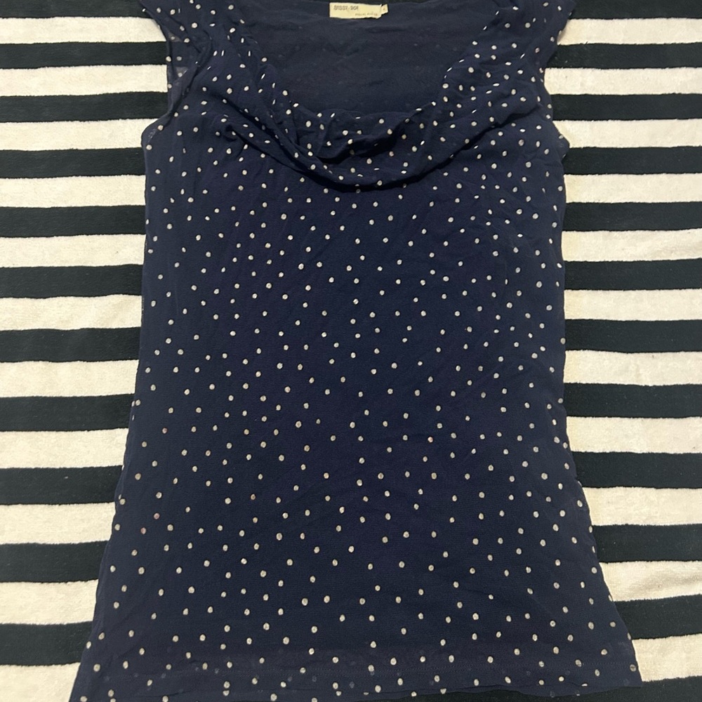 Vintage Y2K Elegant Navy Polka Dot Blouse